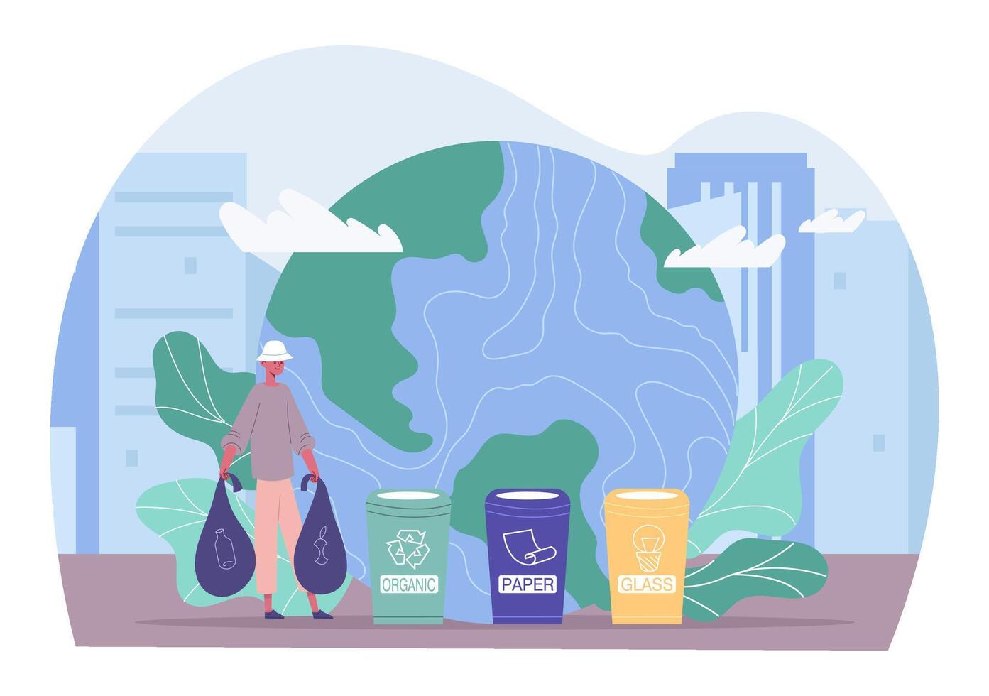 concept-waste-sorting-and-save-planet-earth-eco-friendly-activities-man-holding-bag-and-sorting-baggage-vector