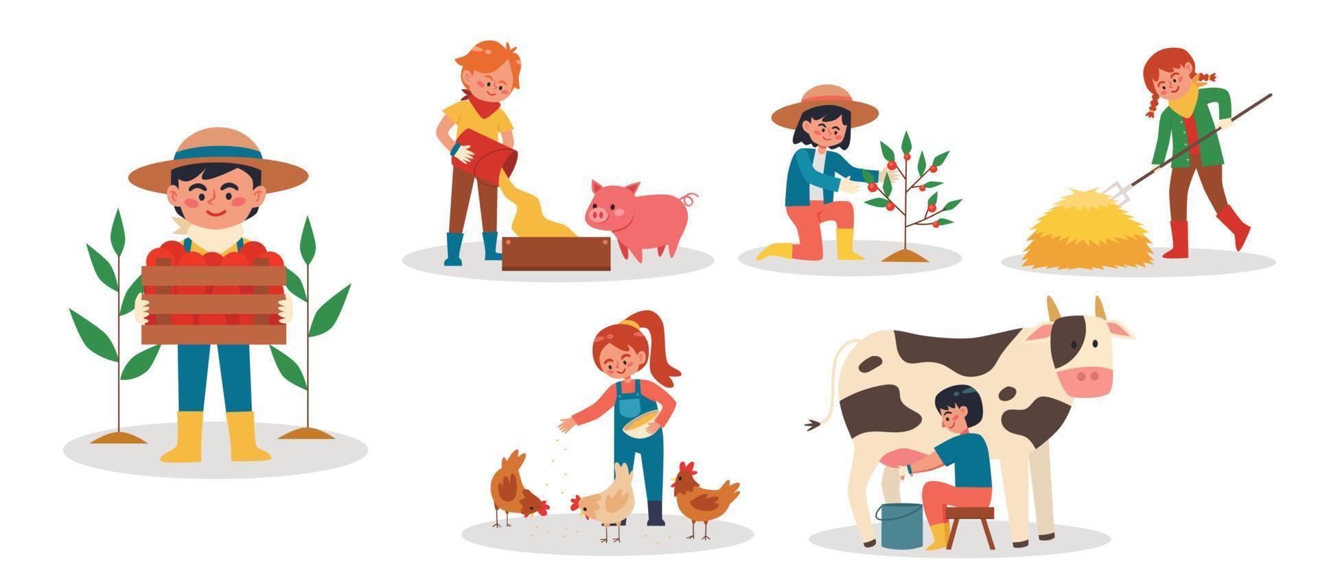 cute-children-working-on-farm-vector