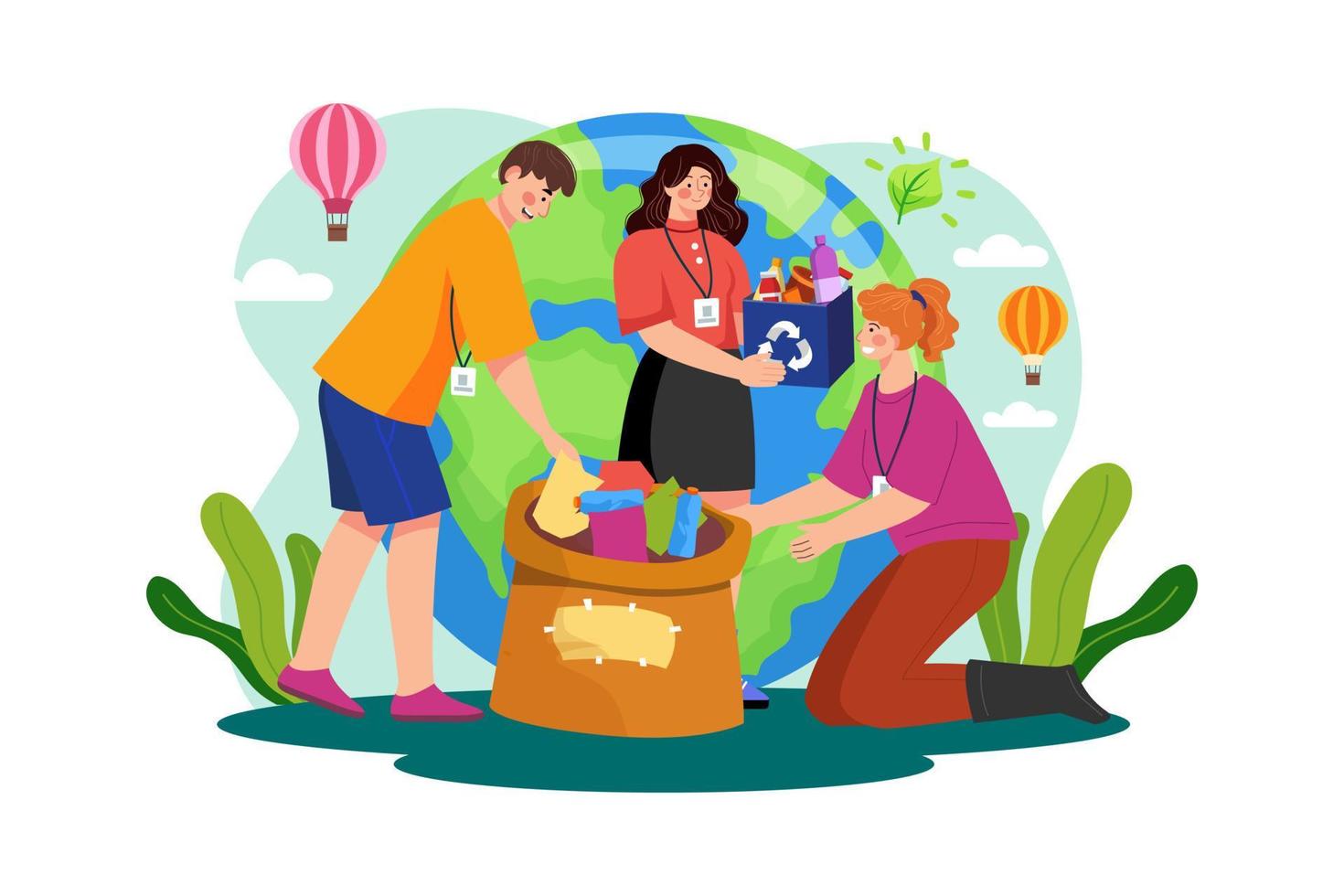 eco-volunteers-cleaning-garbage-illustration-concept-on-white-background-vector